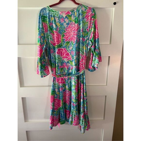 New Lilly Pulitzer Kassi Wrap Ruffle Dress ZANZIBAR BLUE BLUE BUNNY BUSINESS siz - Picture 6 of 8